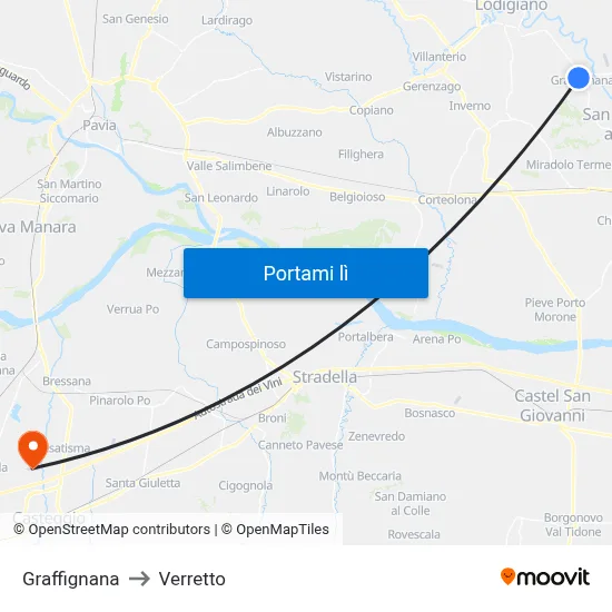 Graffignana to Verretto map
