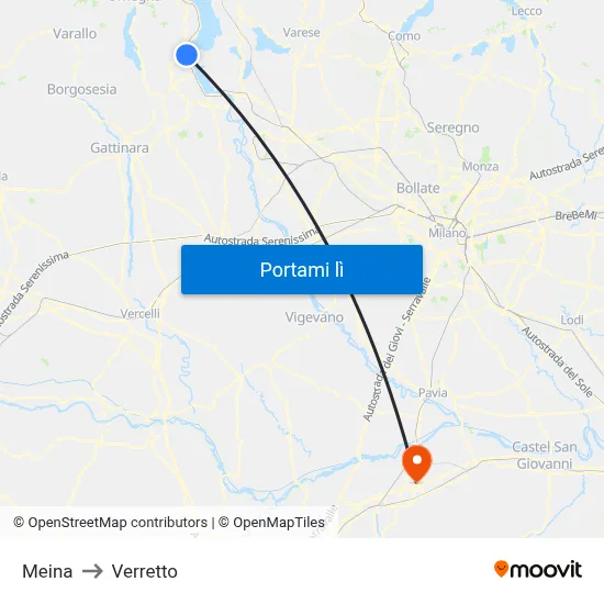 Meina to Verretto map