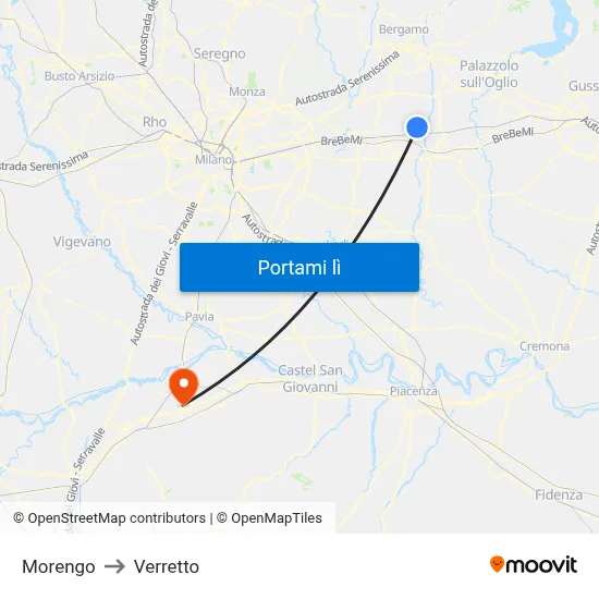 Morengo to Verretto map