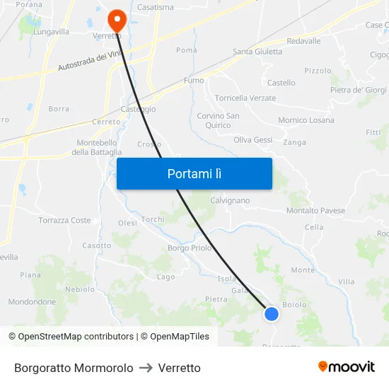 Borgoratto Mormorolo to Verretto map