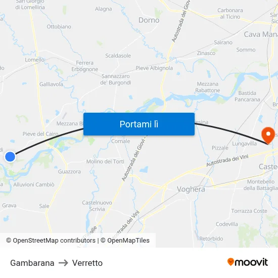 Gambarana to Verretto map