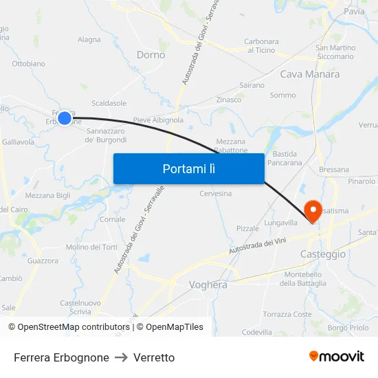 Ferrera Erbognone to Verretto map
