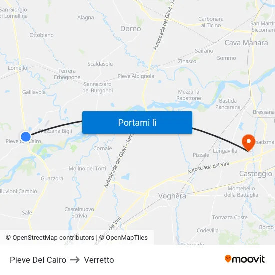 Pieve Del Cairo to Verretto map