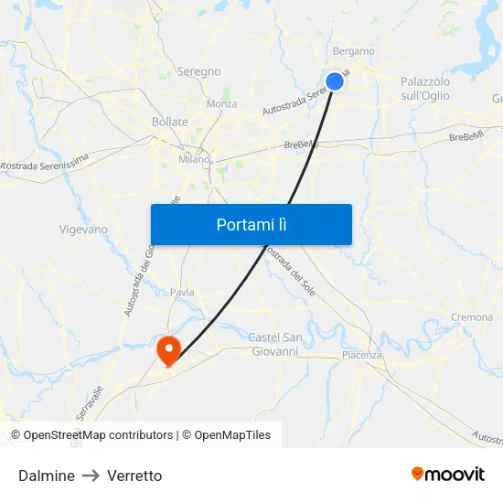 Dalmine to Verretto map
