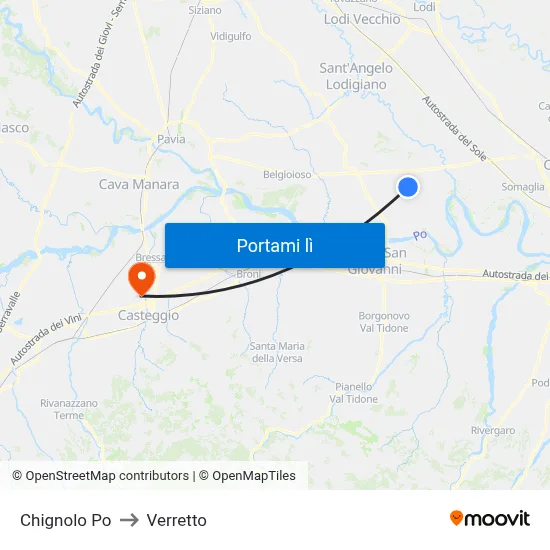 Chignolo Po to Verretto map