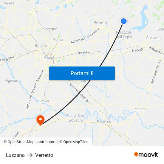 Luzzana to Verretto map