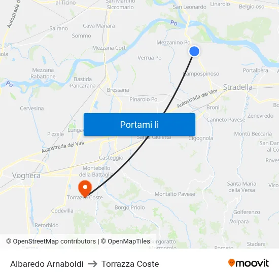 Albaredo Arnaboldi to Torrazza Coste map