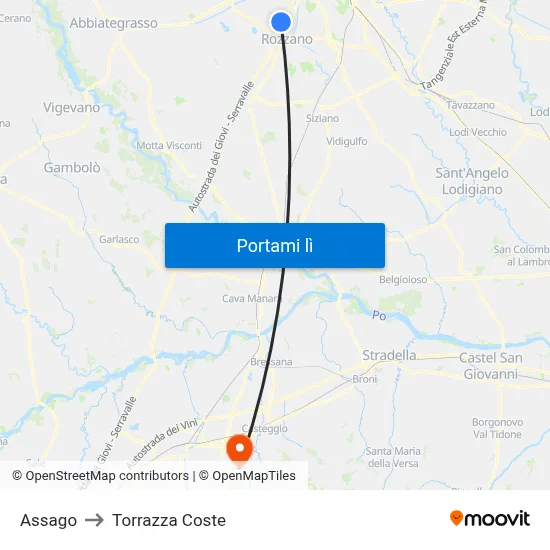 Assago to Torrazza Coste map