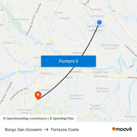 Borgo San Giovanni to Torrazza Coste map