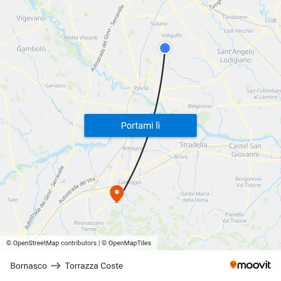 Bornasco to Torrazza Coste map