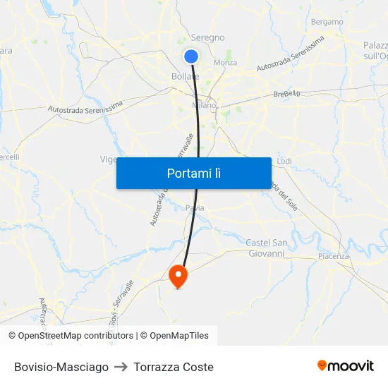 Bovisio-Masciago to Torrazza Coste map