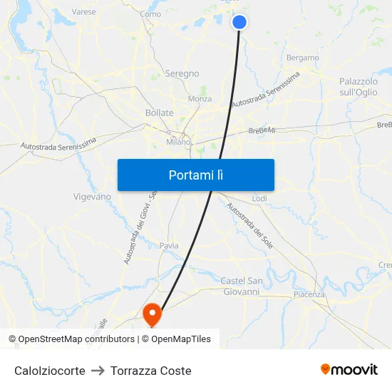 Calolziocorte to Torrazza Coste map