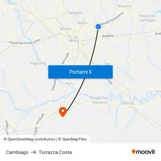 Cambiago to Torrazza Coste map