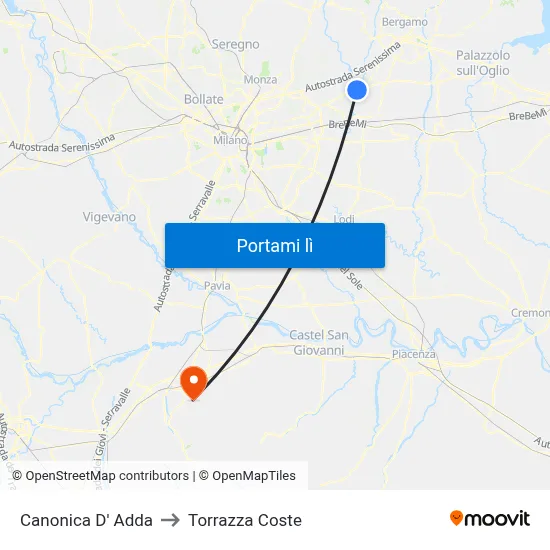 Canonica D' Adda to Torrazza Coste map