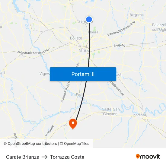 Carate Brianza to Torrazza Coste map