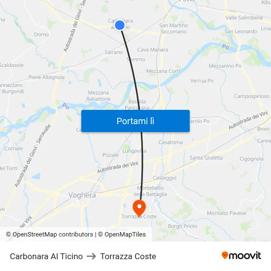 Carbonara Al Ticino to Torrazza Coste map
