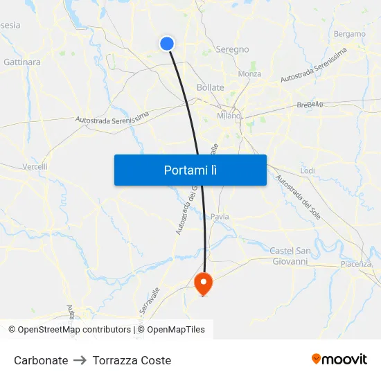 Carbonate to Torrazza Coste map
