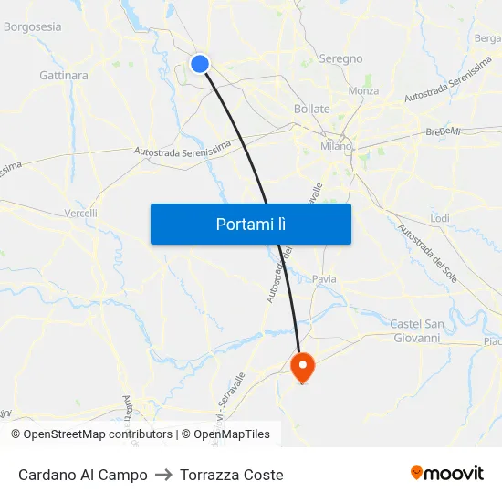 Cardano Al Campo to Torrazza Coste map