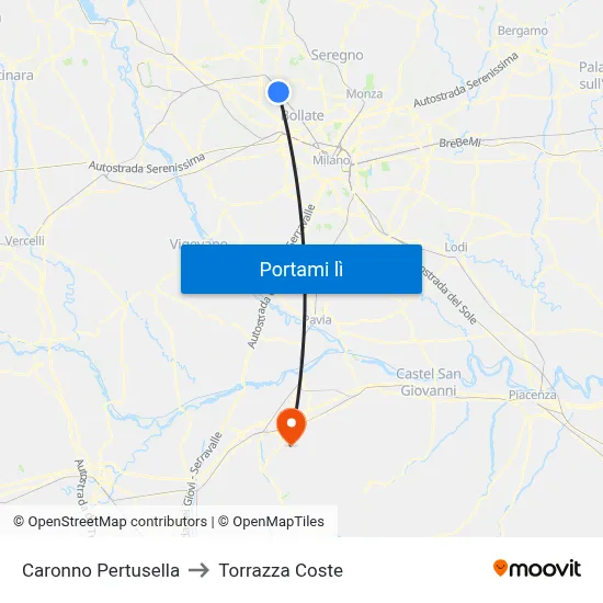 Caronno Pertusella to Torrazza Coste map
