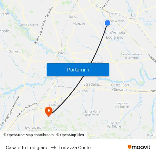 Casaletto Lodigiano to Torrazza Coste map