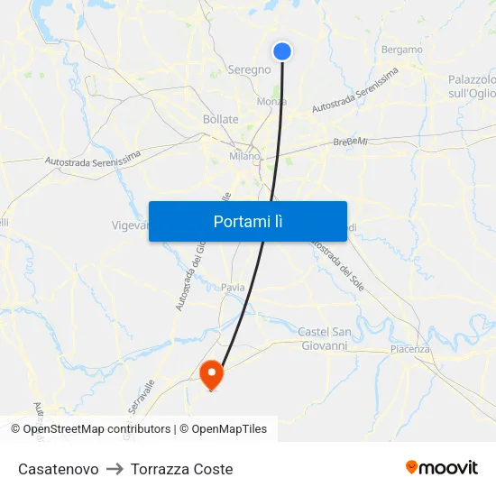 Casatenovo to Torrazza Coste map