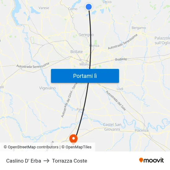 Caslino D' Erba to Torrazza Coste map