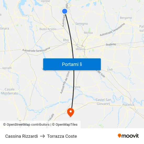 Cassina Rizzardi to Torrazza Coste map