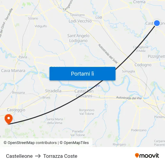 Castelleone to Torrazza Coste map