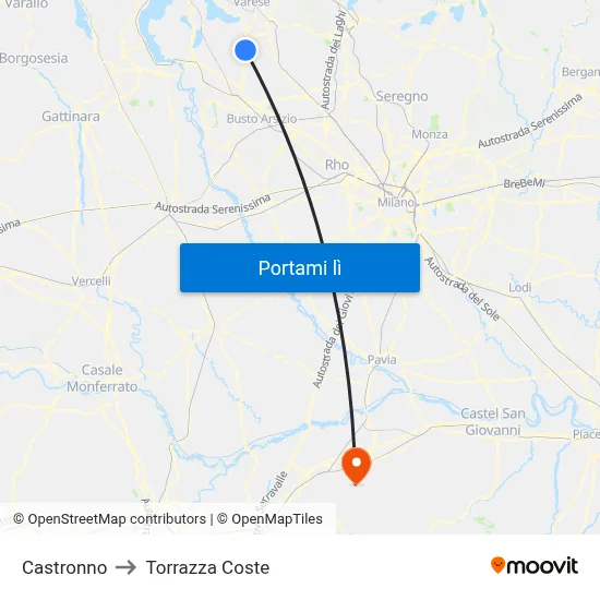 Castronno to Torrazza Coste map