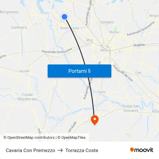 Cavaria Con Premezzo to Torrazza Coste map