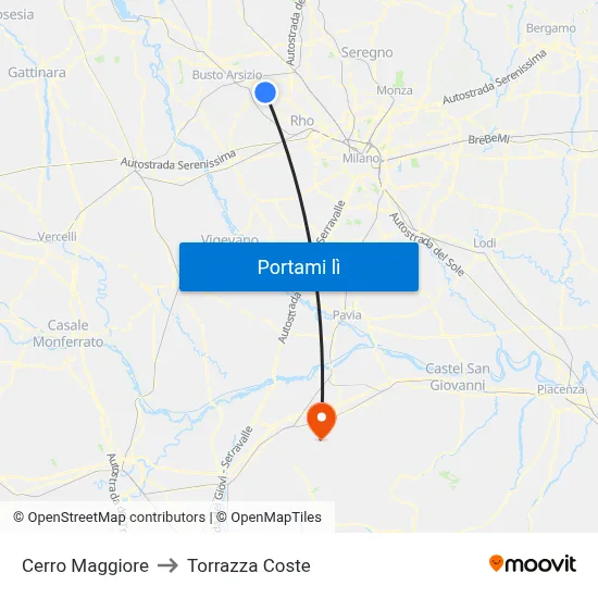 Cerro Maggiore to Torrazza Coste map