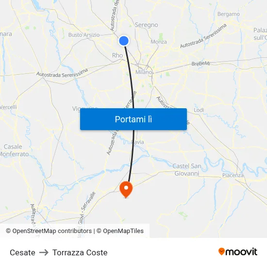 Cesate to Torrazza Coste map