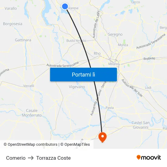 Comerio to Torrazza Coste map