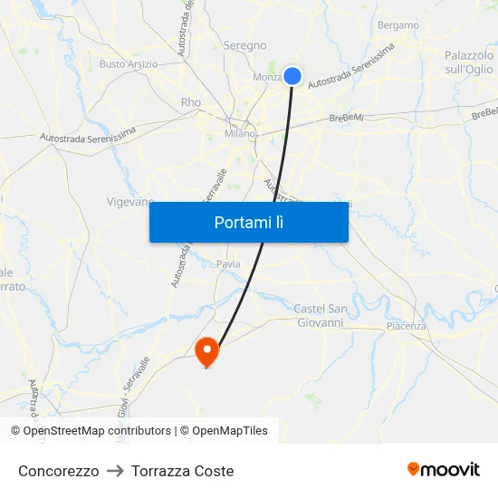 Concorezzo to Torrazza Coste map