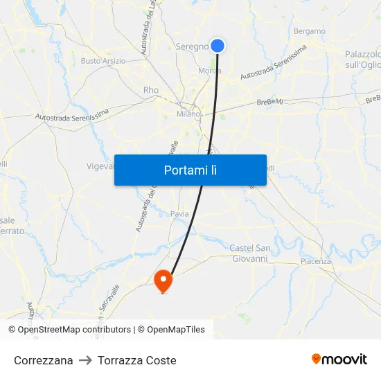 Correzzana to Torrazza Coste map