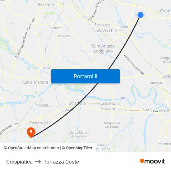 Crespiatica to Torrazza Coste map
