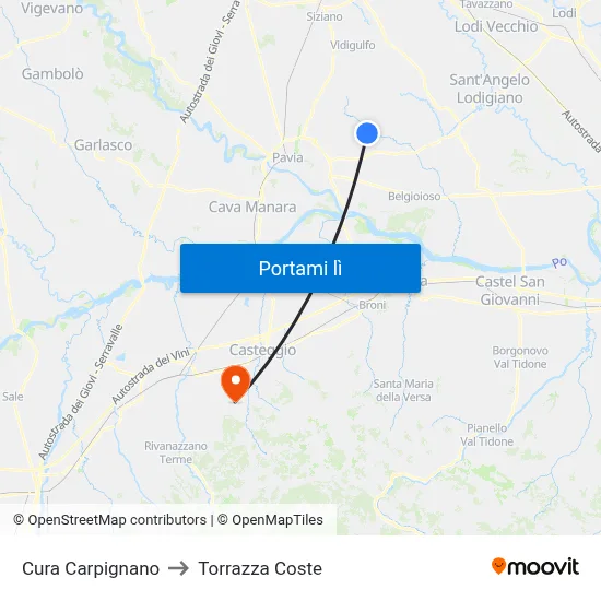 Cura Carpignano to Torrazza Coste map