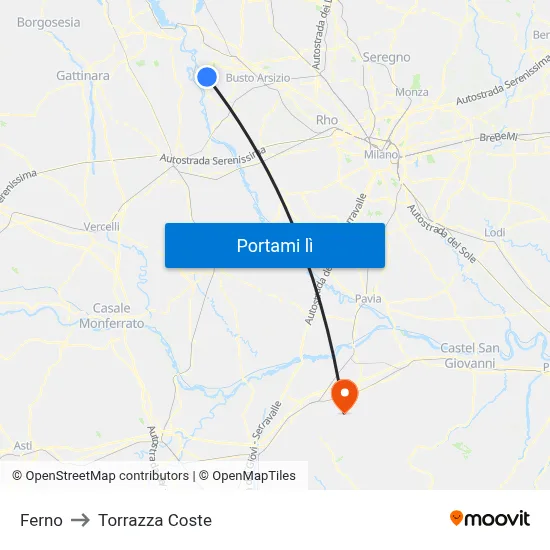 Ferno to Torrazza Coste map