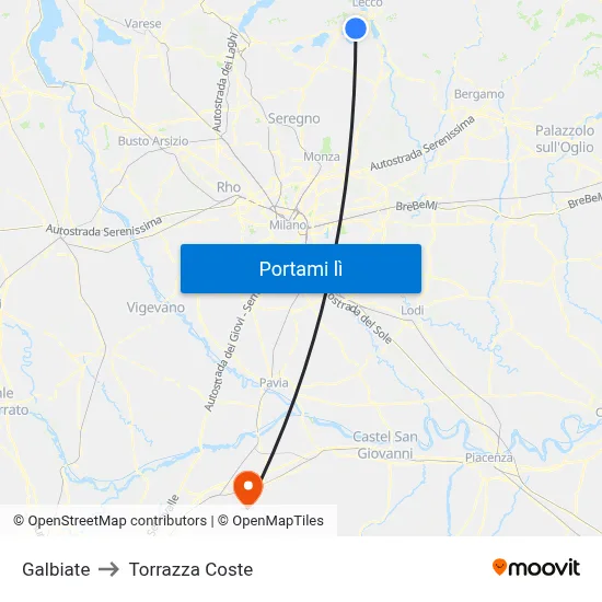 Galbiate to Torrazza Coste map