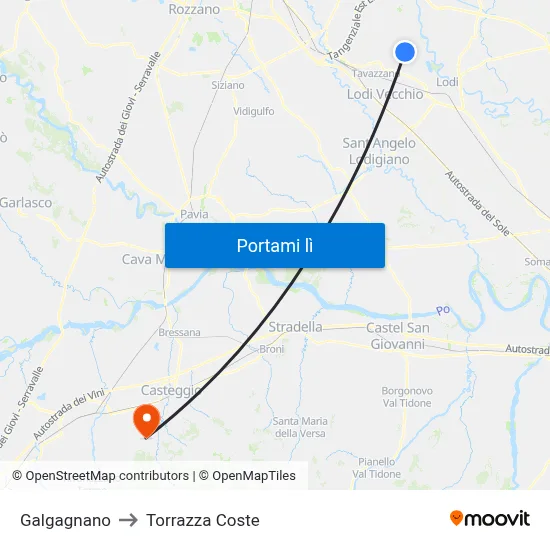 Galgagnano to Torrazza Coste map