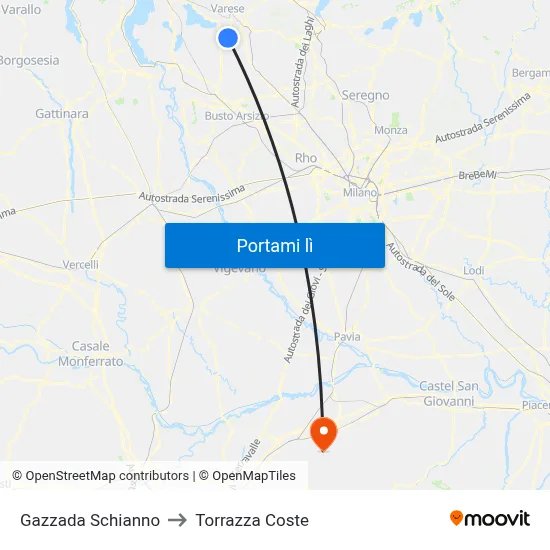 Gazzada Schianno to Torrazza Coste map