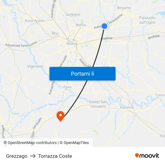 Grezzago to Torrazza Coste map