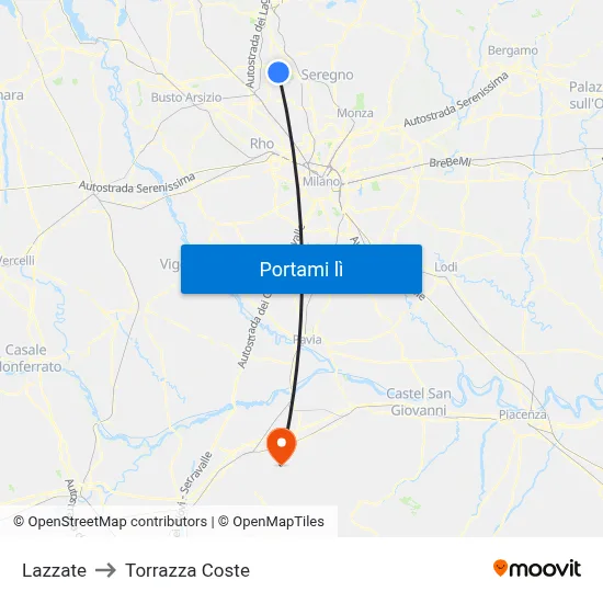 Lazzate to Torrazza Coste map