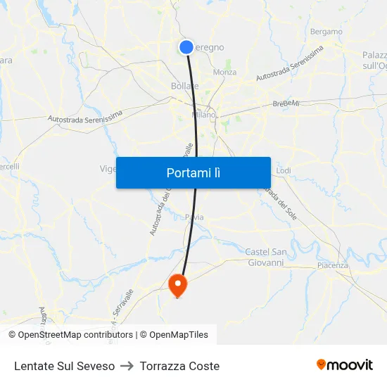 Lentate Sul Seveso to Torrazza Coste map