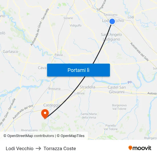 Lodi Vecchio to Torrazza Coste map