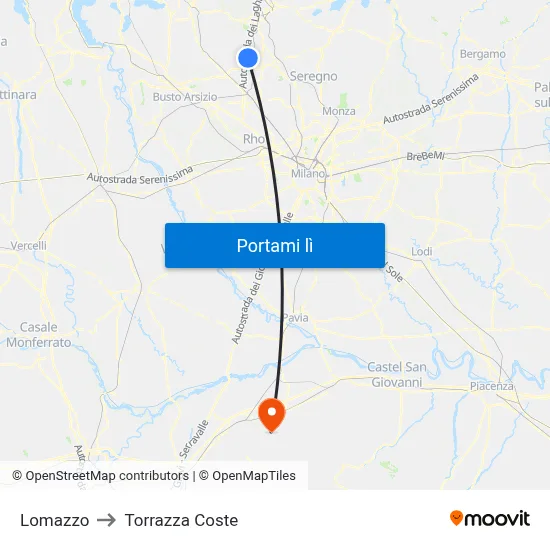 Lomazzo to Torrazza Coste map