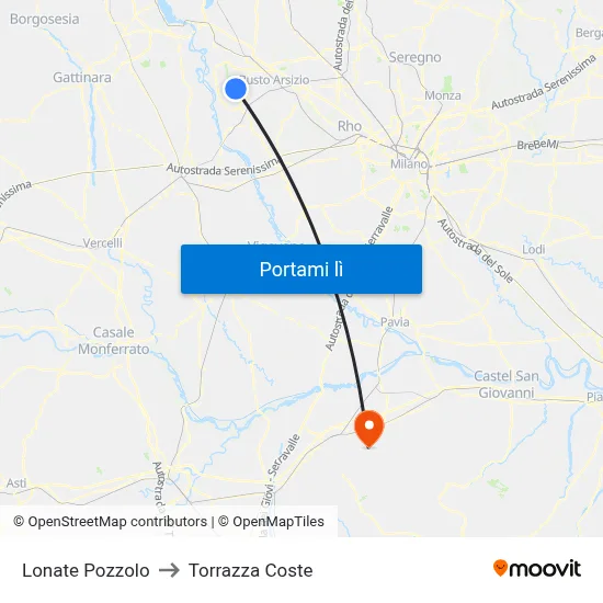 Lonate Pozzolo to Torrazza Coste map