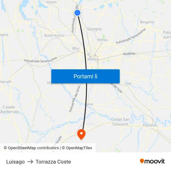 Luisago to Torrazza Coste map