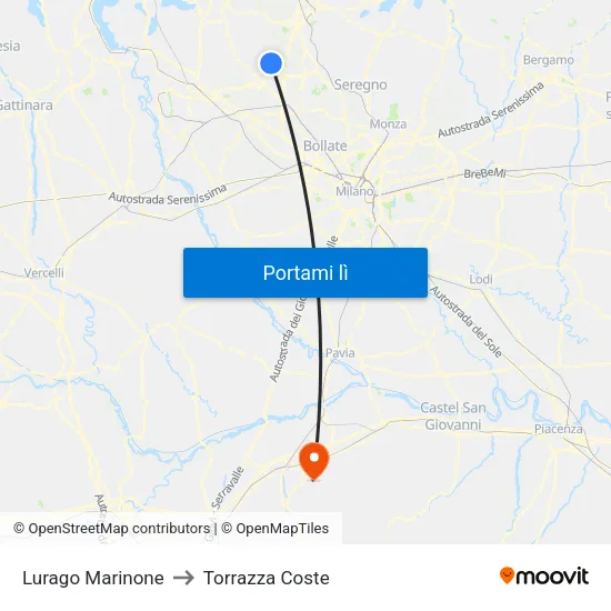 Lurago Marinone to Torrazza Coste map