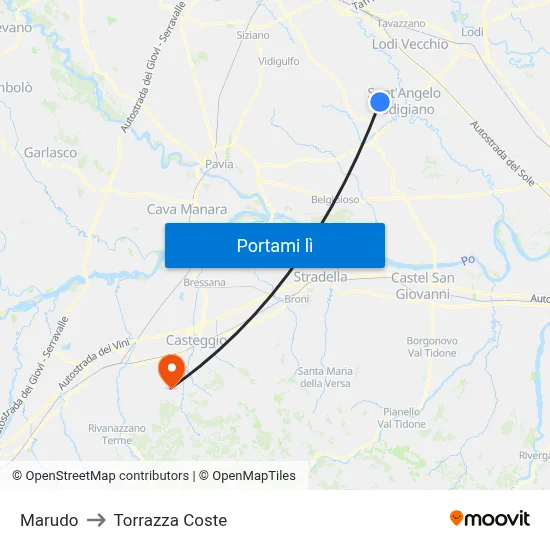 Marudo to Torrazza Coste map